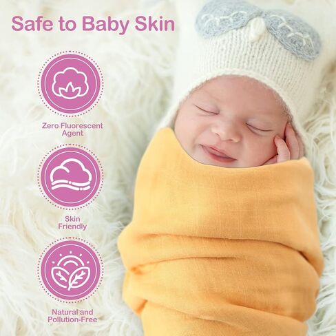 Oudain 8 Pack Muslin Baby Blankets Swaddle Soft Cotton and Bamboo Fiber Blankets Breathable Skin Friendly Newborn Receiving Gender Neutral Unisex Nursery Swaddling Blankets 47 x 47 Inch for Boy Girl in Saudi Arabia