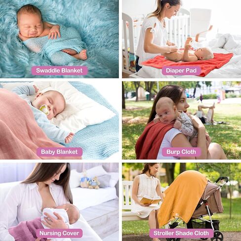 Oudain 8 Pack Muslin Baby Blankets Swaddle Soft Cotton and Bamboo Fiber Blankets Breathable Skin Friendly Newborn Receiving Gender Neutral Unisex Nursery Swaddling Blankets 47 x 47 Inch for Boy Girl in Saudi Arabia