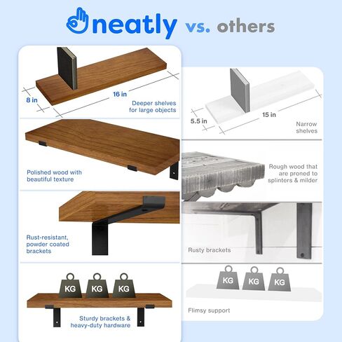 Floating Shelves Wall Shelves, Bathroom Shelves for Wall Decor, Set of 2 Wall Shelves for Bedroom, Wood Shelves Wall Mounted Shelves for Wall Storage, Hanging Shelves, Wood Floating Shelves Bathroom in Saudi Arabia