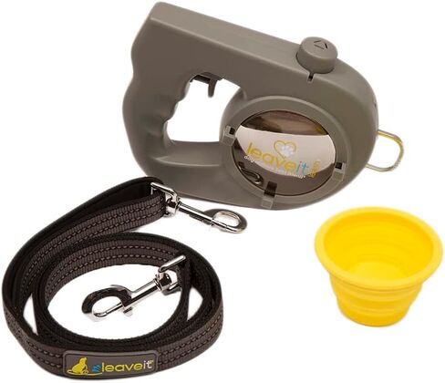 Leave it Leash - 5 ft. Durable Dog Leash with Water Bowl & 14 ft. Water Spray with Trigger | Dog Hiking Accessories | Collapsible Dog Bowl, Training Dog Leash | Dog Water Bottle Grey in Saudi Arabia