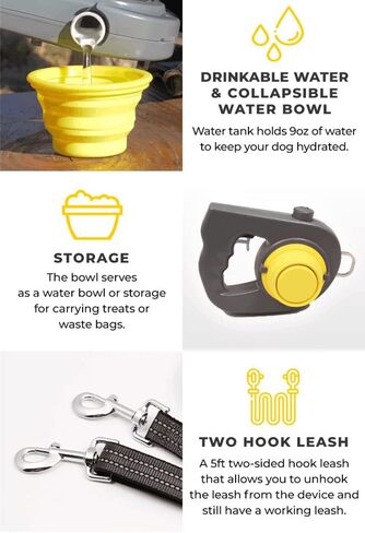 Leave it Leash - 5 ft. Durable Dog Leash with Water Bowl & 14 ft. Water Spray with Trigger | Dog Hiking Accessories | Collapsible Dog Bowl, Training Dog Leash | Dog Water Bottle Grey in Saudi Arabia