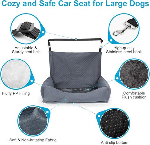 مقعد سيارة للكلاب من Dlownne للكلاب المتوسطة الكبيرة، سرير سيارة للكلاب، مقعد معزز للحيوانات الأليفة مع أشرطة قابلة للتعديل، حبال أمان متعددة الوظائف، سرير سفر للكلاب، مقاعد خلفية للسيارة قابلة للإزالة وقابلة للغسل، تناسب حقيبة السيارة ذات الدفع الرباعي in Kuwait