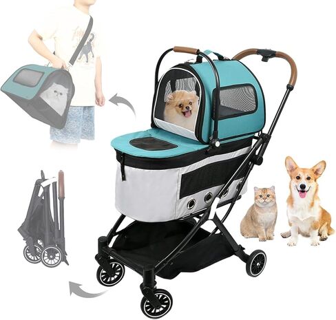 عربة كلب مزدوجة 4 عجلات قابلة للفصل لكلبين للمشي في الهواء الطلق، عربة حيوانات أليفة مزدوجة قابلة للقفل لقطتين، حامل حيوانات أليفة ذاتي الطي للحيوانات الأليفة الصغيرة والمتوسطة 22 رطل + 33 رطل زيارات الطبيب البيطري (أخضر) in Kuwait