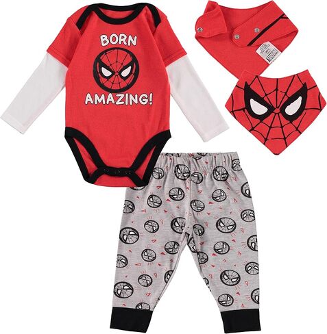 Spiderman Baby Boys Clothing 3-Piece Set with Bodysuit, Pants, and Bib - Marvel Avengers Baby Boy Outfit in Saudi Arabia