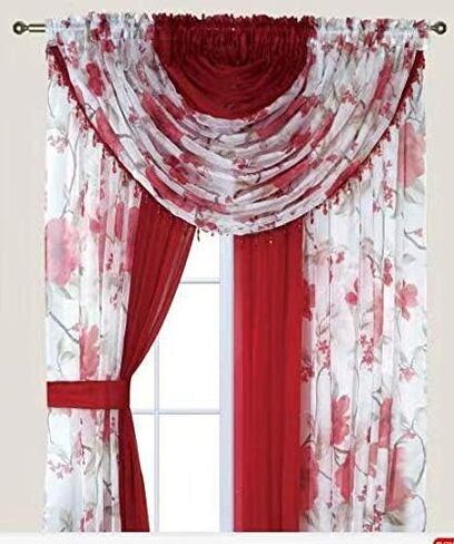 YHSF Laura Collection Complete Window Sheer Voile Curtain Panel Set with 4 Attached Panels 55" x 84" Valances with Beads and 2 Tiebacks - Easy Installation - Multicolor (Yellow Sunflower) in Saudi Arabia