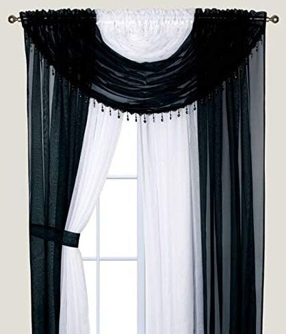 YHSF Laura Collection Complete Window Sheer Voile Curtain Panel Set with 4 Attached Panels 55" x 84" Valances with Beads and 2 Tiebacks - Easy Installation - Multicolor (Yellow Sunflower) in Saudi Arabia