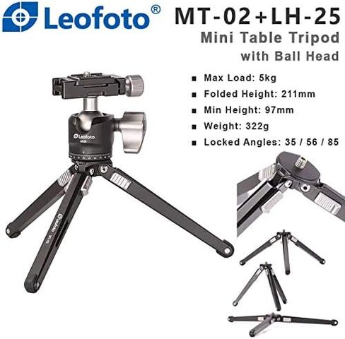 Leofoto MT-02 + LH-25 Mini Table Tripod and Ball Head with Plate for DSLR and iPhone Photography in Saudi Arabia