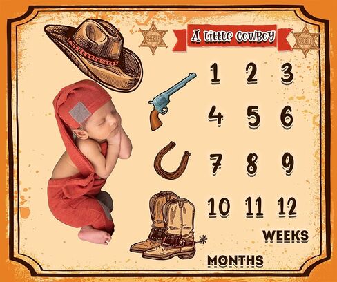 KIKIDOR Western Cowboy Baby Monthly Milestone Blanket Country Leather Boots Cowboy Hat Newborn Photo Props Baby Shower Party Decor New Baby to 12 Months Growth Calendar Blanket 48x40 inch BTZYKI82 in Kuwait