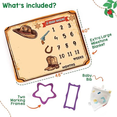 KIKIDOR Western Cowboy Baby Monthly Milestone Blanket Country Leather Boots Cowboy Hat Newborn Photo Props Baby Shower Party Decor New Baby to 12 Months Growth Calendar Blanket 48x40 inch BTZYKI82 in Kuwait