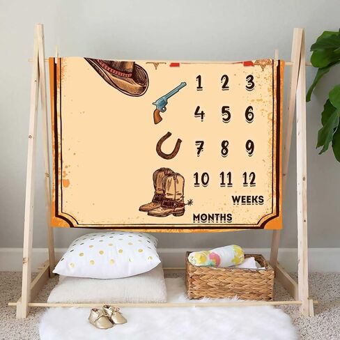 KIKIDOR Western Cowboy Baby Monthly Milestone Blanket Country Leather Boots Cowboy Hat Newborn Photo Props Baby Shower Party Decor New Baby to 12 Months Growth Calendar Blanket 48x40 inch BTZYKI82 in Kuwait