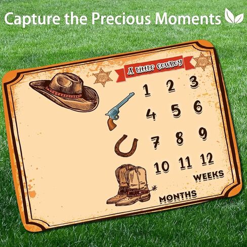 KIKIDOR Western Cowboy Baby Monthly Milestone Blanket Country Leather Boots Cowboy Hat Newborn Photo Props Baby Shower Party Decor New Baby to 12 Months Growth Calendar Blanket 48x40 inch BTZYKI82 in Kuwait