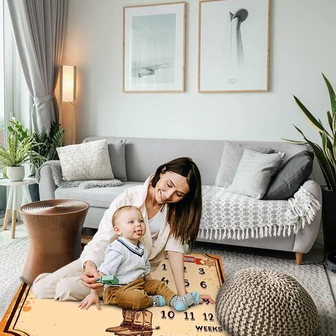KIKIDOR Western Cowboy Baby Monthly Milestone Blanket Country Leather Boots Cowboy Hat Newborn Photo Props Baby Shower Party Decor New Baby to 12 Months Growth Calendar Blanket 48x40 inch BTZYKI82 in Kuwait