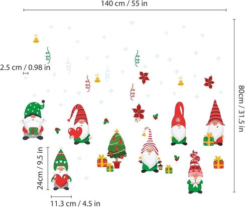WALPLUS عيد الميلاد نافذة يتمسك زينة عيد الميلاد التخليص عيد الميلاد الجدار ملصق على الوجهين قابلة لإعادة الاستخدام قشر وعصا قابلة للإزالة لغرفة المعيشة الزجاجية التماثيل عيد الميلاد والثلج 63 قطعة in Kuwait