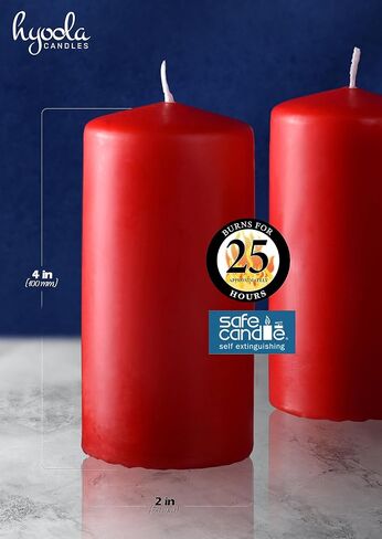 HYOOLA Red Pillar Candles 2-inch x 4-inch - Unscented Pillar Candles - Set of 4 - European Made in Kuwait