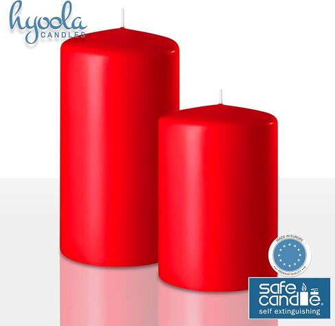 HYOOLA Red Pillar Candles 2-inch x 4-inch - Unscented Pillar Candles - Set of 4 - European Made in Kuwait
