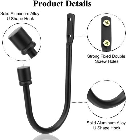 Curtain Tieback Hooks, 1 Pair Heavy-Duty Metal Drapery Tieback Hooks Wall Mounted Drape Holder for Voiles Curtain Holdback (Black) in Kuwait