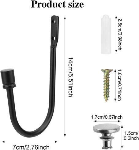 Curtain Tieback Hooks, 1 Pair Heavy-Duty Metal Drapery Tieback Hooks Wall Mounted Drape Holder for Voiles Curtain Holdback (Black) in Kuwait