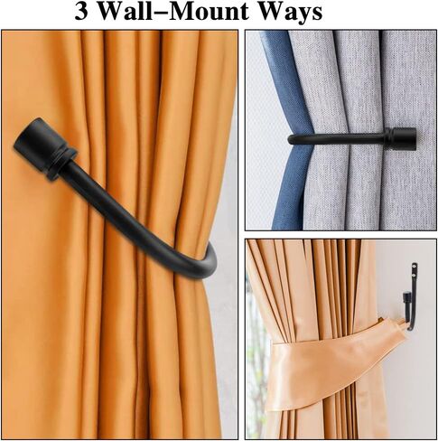 Curtain Tieback Hooks, 1 Pair Heavy-Duty Metal Drapery Tieback Hooks Wall Mounted Drape Holder for Voiles Curtain Holdback (Black) in Kuwait