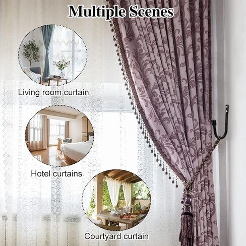 Curtain Tieback Hooks, 1 Pair Heavy-Duty Metal Drapery Tieback Hooks Wall Mounted Drape Holder for Voiles Curtain Holdback (Black) in Kuwait