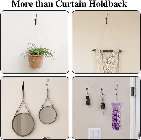 Curtain Tieback Hooks, 1 Pair Heavy-Duty Metal Drapery Tieback Hooks Wall Mounted Drape Holder for Voiles Curtain Holdback (Black) in Kuwait
