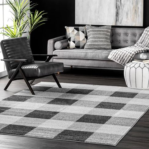 سجادة NuLOOM Aisha Buffalo Plaid Accent، مقاس 2 × 3 بوصة، رمادية، مستطيلة، بسمك 0.4 بوصة in Kuwait