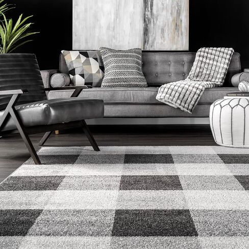 سجادة NuLOOM Aisha Buffalo Plaid Accent، مقاس 2 × 3 بوصة، رمادية، مستطيلة، بسمك 0.4 بوصة in Kuwait