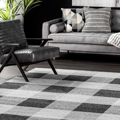 سجادة NuLOOM Aisha Buffalo Plaid Accent، مقاس 2 × 3 بوصة، رمادية، مستطيلة، بسمك 0.4 بوصة in Kuwait