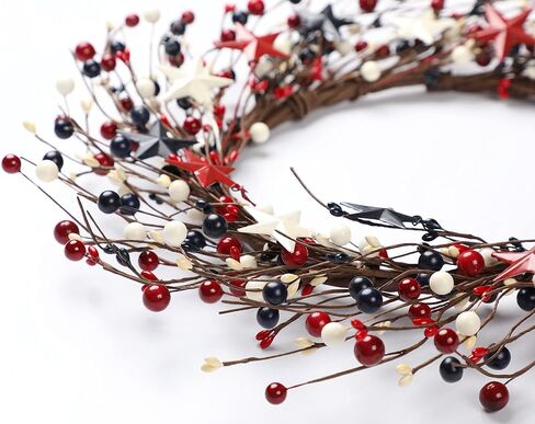 4th of July Independence Day Red Blue White Americana Wreath, 18 inch Patriotic Wreath for Front Door, Memorial Day Berry Wreath Decorations in Kuwait