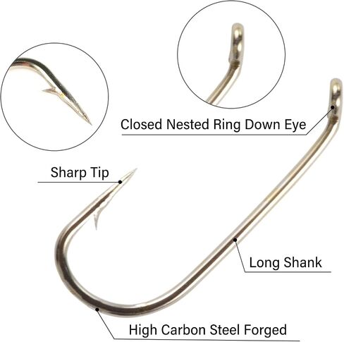 Goture 50pcs Fly Fishing Hooks Dry Fly Tying Hook High Carbon Steel Straight Shank Fishing Tying Jig Hook with Barbed for Nymph, Mosquito, Ant Hook Size 8#-22# in Saudi Arabia
