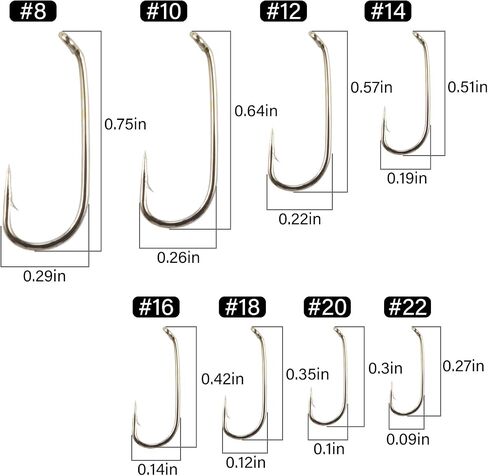 Goture 50pcs Fly Fishing Hooks Dry Fly Tying Hook High Carbon Steel Straight Shank Fishing Tying Jig Hook with Barbed for Nymph, Mosquito, Ant Hook Size 8#-22# in Saudi Arabia