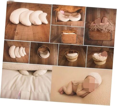 تودمومي وسادة من 3 قطع من سلة التصوير الفوتوغرافي على شكل قمر ولد الفاصوليا ودعائم التصوير البيضاء، وسادة للبنات حديثي الولادة، سلة بيضاء محيطية محشوة مسبقا in Kuwait