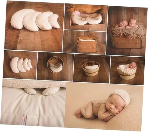 تودمومي وسادة من 3 قطع من سلة التصوير الفوتوغرافي على شكل قمر ولد الفاصوليا ودعائم التصوير البيضاء، وسادة للبنات حديثي الولادة، سلة بيضاء محيطية محشوة مسبقا in Kuwait