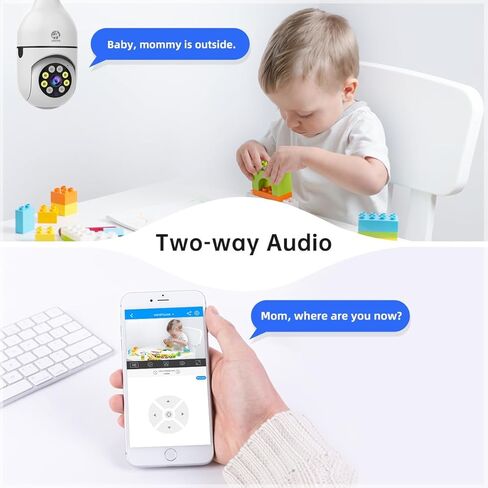 كاميرا JOOAN 5G/2.4G WiFi لمصباح الإضاءة، كاميرا داخلية 360 درجة، كاميرا للحيوانات الأليفة 2K لأمن المنزل، تخزين بطاقة السحابة وSD، سهلة التركيب، رؤية ليلية بالأشعة تحت الحمراء/اللون in Kuwait