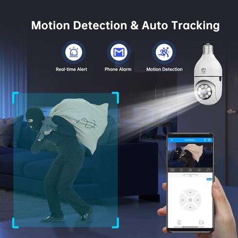 كاميرا JOOAN 5G/2.4G WiFi لمصباح الإضاءة، كاميرا داخلية 360 درجة، كاميرا للحيوانات الأليفة 2K لأمن المنزل، تخزين بطاقة السحابة وSD، سهلة التركيب، رؤية ليلية بالأشعة تحت الحمراء/اللون in Kuwait