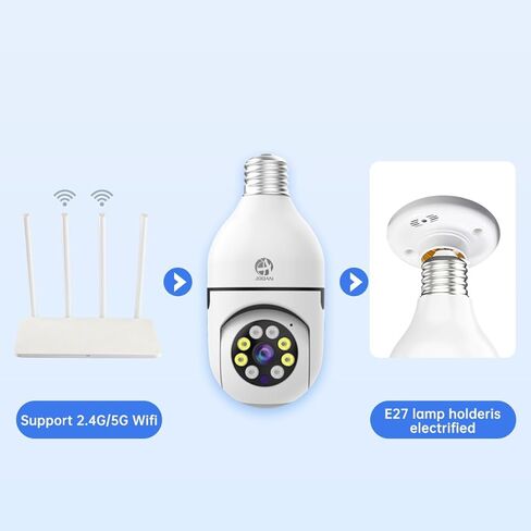كاميرا JOOAN 5G/2.4G WiFi لمصباح الإضاءة، كاميرا داخلية 360 درجة، كاميرا للحيوانات الأليفة 2K لأمن المنزل، تخزين بطاقة السحابة وSD، سهلة التركيب، رؤية ليلية بالأشعة تحت الحمراء/اللون in Kuwait
