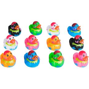Kicko Assorted Rubber Ducks - 12 Ducklings, 2 Inch in Splat Pattern – Jeep Ducks for Kids, Baby Bath Toys, Sensory Play, Stress Relief, Novelty, Stocking Stuffers, Classroom Prizes, Supplies, Holidays