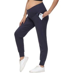 HOFISH Women Maternity Pants Plus Size Maternity Joggers Comfy Cross Waist Maternity Sweatpants Stretchy Maternity Workout Leggings Casual Loose Pregnancy Pants with Pockets, Blue,s