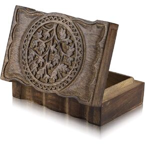 Great Birthday Gift Handmade Decorative Wooden Jewelry Box Tree Of Life Carving Jewelry Organizer Keepsake Box Treasure Chest Trinket Holder Watch Box Storage Lock Box 9 x 6 Inch Housewarming Gift in Saudi Arabia