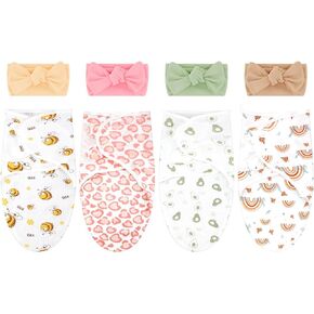 مجموعة من 4 قماط من Bunnycool لحديثي الولادة مع عصابة رأس، بطانية قماط Preemie، ملابس أطفال لحديثي الولادة من الأولاد والبنات (0-3 أشهر) in Kuwait