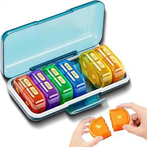 Weekly Pill Organizer, XL Large Waterproof Pill Organizer, Detachable 14 Compartment 7-Day Portable Travel Medicine Organizer, AM/PM Morning and Evening Pill Box for Vitamins, Supplements, Fish Oil in Kuwait