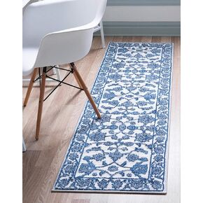 Rugs.com Boston Collection Rug – 6 Ft Runner Blue Low-Pile Rug Perfect for Hallways, Entryways in Kuwait