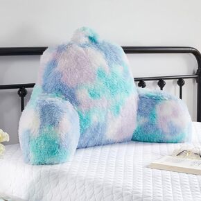 Bedriping Reading Pillow for Bed - Faux Fur Backrest Pillow with Arms, Reading & Bed Rest Pillows Rainbow Colors, Fluffy Sit Up Pillow, Study Pillow for Kid, Tween, Teens & Adult Girls