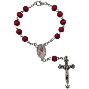Treasure4U-Store One Decade Auto Rosary for Rearview Mirror Rose Scented Wood Beads Catholic Bracelet Pope Francis Centerpiece Religious Gift Car Truck Travel Protection, Red in Kuwait