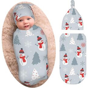 Christmas Baby Stuff Black and Red Check Plaid Snowflake Swaddle Blanket and Hat Set Boy Girl, Soft Stretchy Sleep Sack Receiving Blanket for Infants in Kuwait
