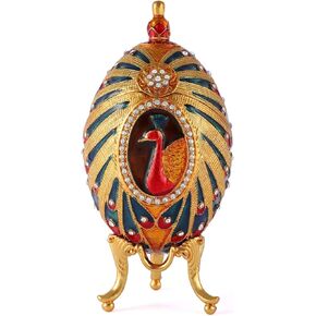 QIFU Faberge Egg Series Hand Painted Jewelry Trinket Box with Rich Enamel and Sparkling Rhinestones Unique Gift Home Decor