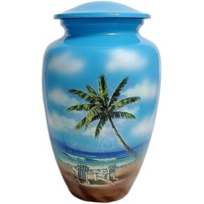 LOVE MEMORIALS Cremation Urns- Lovely Beach Blue Adult Urn –Best Urn for Human Ashes – Funeral Urn (Adult (200 lbs) – 10.5 x 6 “ , Blue Beach Cremation Urn) in Kuwait