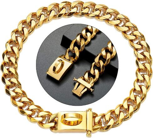 ToBeTrendy سلسلة ذهبية للكلاب طوق 15 ملم طوق سلسلة للكلاب شديدة التحمل مع مشبك معدني للكلاب الصغيرة والمتوسطة والكبيرة (15 ملم، 10 بوصات) in Kuwait