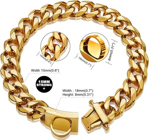 ToBeTrendy سلسلة ذهبية للكلاب طوق 15 ملم طوق سلسلة للكلاب شديدة التحمل مع مشبك معدني للكلاب الصغيرة والمتوسطة والكبيرة (15 ملم، 10 بوصات) in Kuwait
