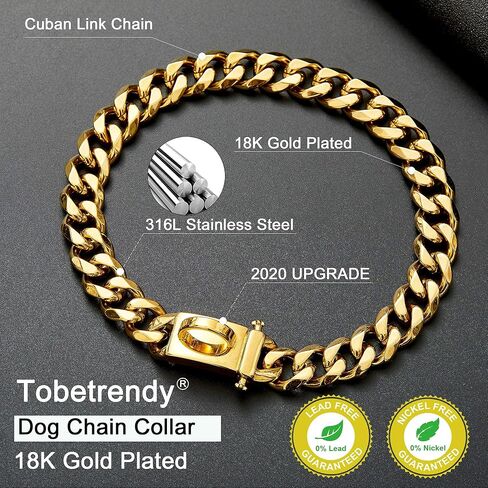 ToBeTrendy سلسلة ذهبية للكلاب طوق 15 ملم طوق سلسلة للكلاب شديدة التحمل مع مشبك معدني للكلاب الصغيرة والمتوسطة والكبيرة (15 ملم، 10 بوصات) in Kuwait