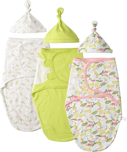 مجموعة بطانية نيركوي للأطفال، كيس قماط قطن 100% مع قبعات، كيس نوم قابل للتعديل، حقيبة نوم للأطفال حديثي الولادة (فلامنغو، M) in Kuwait